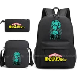 3PCS My Hero Academia Backpack Anime Mochila School Bag with Shoulder Bag Pencil Case for Boys Girls Gift Daily Travel Rucksack