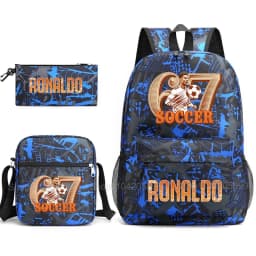 CR7 Ronaldo Backpack Football 67 Print School Bag With Shoulder Bag & Pencil Case For Student Boys Gift Daily Travel Rucksack