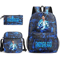CR7 Ronaldo Backpack Football 67 Print School Bag With Shoulder Bag & Pencil Case For Student Boys Gift Daily Travel Rucksack