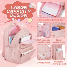 Girls School Bags Kid Backpack with Fridge Door Elementary School Backpack, Pink Lightweight School Backpack for Girls Ages 8-16