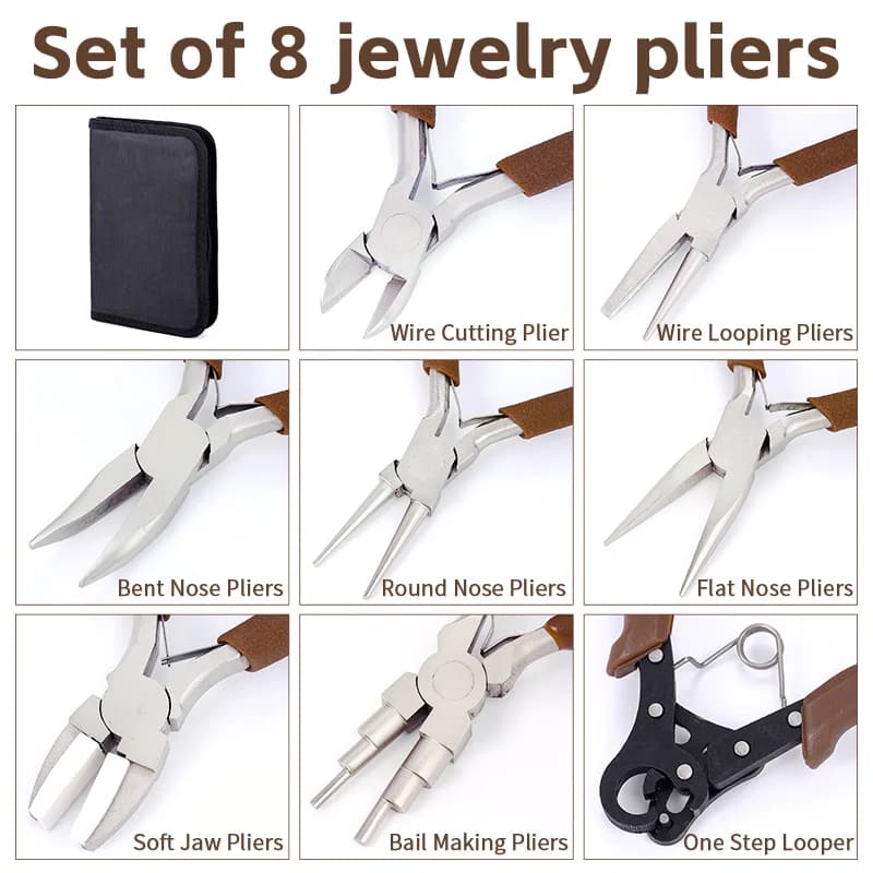 8Pcs Professional Plier Supplies Set Jewelry Making Pliers Tools Kit for Jewelry Making DIY Craft Repair Wire Wrapping Beading
