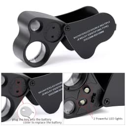 30X 60X Illuminated Jewelers Eye Loupe Magnifier, Foldable Jewelry Magnifier with Bright LED Light for Gems, Jewelry, Coins