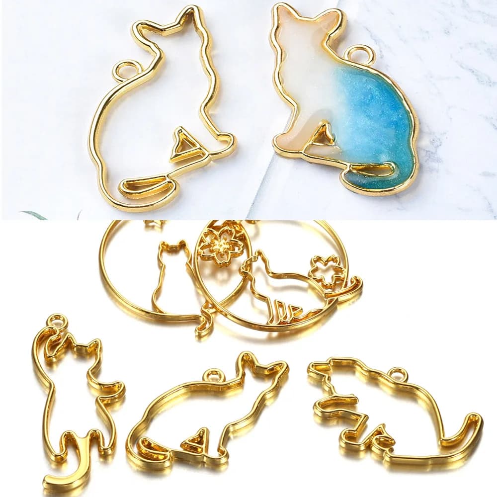 5pcs Cat Border Mold Resin Molds Silicone Geometric Hollow Metal Frame Bezel Epoxy Resin Molds Pendant For DIY Jewelry Making