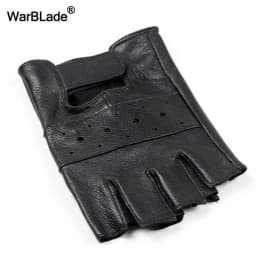 WarBLade Men Genuine Leather Gloves Sport Driving Slip-resistant Luvas Half Finger Sheep Leather Fingerless Gym Fitness Gloves