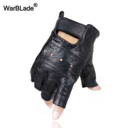 WarBLade Men Genuine Leather Gloves Sport Driving Slip-resistant Luvas Half Finger Sheep Leather Fingerless Gym Fitness Gloves