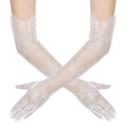 White Long Lace Sexy Mesh Eyelash Gloves Tulle Bridal Wedding Elbow Opera Party Costume Accessories Thin Transparent Hollow Out