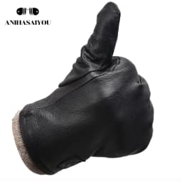 New Winter Man Sheepskin Men's Winter Gloves, Warm Soft Winter Leather Gloves Men, Black Warm Lining Mens Leather Gloves-8011A