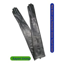 Women's Long Sheepskin Gloves with Touch Screen Leather Super Long Arm Sleeves Fashionable Warm Cashmere for Autumn Winter