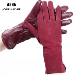 Fashion winter warm touch gloves genuine leather 50% genuine suede 50% women's leather gloves color long women's gloves -2008