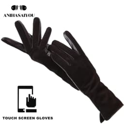 Fashion winter warm touch gloves genuine leather 50% genuine suede 50% women's leather gloves color long women's gloves -2008