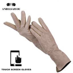 Fashion winter warm touch gloves genuine leather 50% genuine suede 50% women's leather gloves color long women's gloves -2008