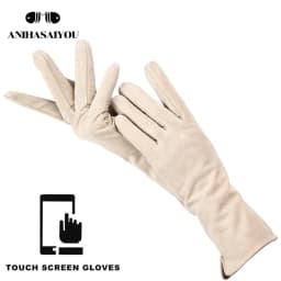 Fashion winter warm touch gloves genuine leather 50% genuine suede 50% women's leather gloves color long women's gloves -2008