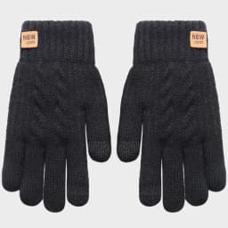 Wholesale Fleece Lined Fashion Warm Black Cable Knitted Winter Touch Screen Gloves