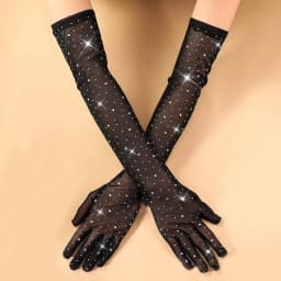 Women Sexy Thin Hollow Flash Drilling Elasticity Lace Mesh Long Gloves Cosplay Halloween Party Nightclub Pole Dance Accessories