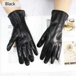 Color Sheepskin Leather Gloves Women's Straight Style Wool Lining Fall/Winter Warm Motorcycle Riding Car Driving Finger Gloves