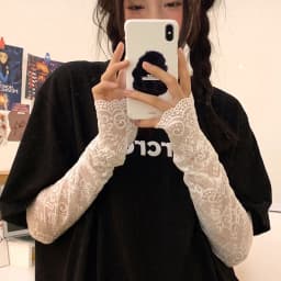 New Women Summer Black White Lace Flowers Arm Sleeves Elastic Driving Gloves Elegant Long Fingerless Mittens Sunscreen Gloves