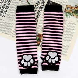Unisex Black Fingerless Gloves Y2K Gothic Lolita Arm Cover Cute Cat Claw Paw Warmer Striped Sleeves Gloves Long Tube for Women