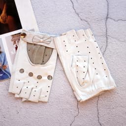 Women's Summer Leather Driving Gloves Fashionable Hollow out Half Finger Thin Motorcycle Riding Short Sheepskin