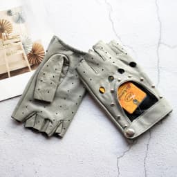 Women's Summer Leather Driving Gloves Fashionable Hollow out Half Finger Thin Motorcycle Riding Short Sheepskin