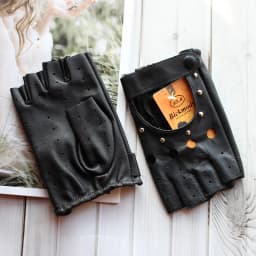 Women's Summer Leather Driving Gloves Fashionable Hollow out Half Finger Thin Motorcycle Riding Short Sheepskin