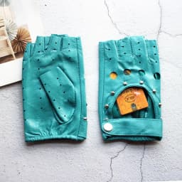 Women's Summer Leather Driving Gloves Fashionable Hollow out Half Finger Thin Motorcycle Riding Short Sheepskin