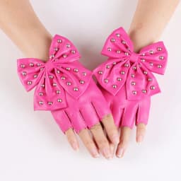 Fashion Fingerless Cosplay PU Leather Gloves Big Bow Rivet Sexy Disco Dancing Rock And Roll Black Punk Show Half Finger Mittens