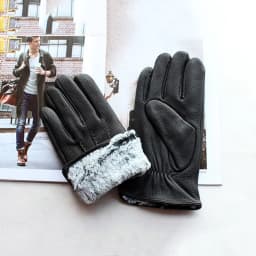 Men's Deer Skin Goat Skin Gloves Fashionable Driver's Autumn and Winter Thick Anti Cold and Warm Motorcycle Riding Gloves