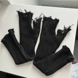 1pair Black Tattered Punk Unisex Fingerless Cuff Knit Gloves Women Men Elbow Length Mittens Broken Stretch Arm Warmer Gloves