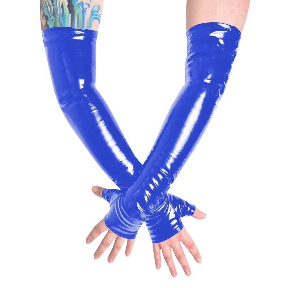 Unisex Long Gloves PVC Patent Leather Fingerless Half Finger Gloves Wristlet Evening Party Club Arm Warmer Cosplay Accessories