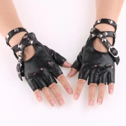 Leather Punk Glove Rivet Fingerless Mittens Motor Driving Ride Gloves Motorcycle Accessories Disco Dancing Rock and Roll Black