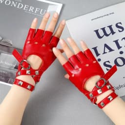 Leather Punk Glove Rivet Fingerless Mittens Motor Driving Ride Gloves Motorcycle Accessories Disco Dancing Rock and Roll Black