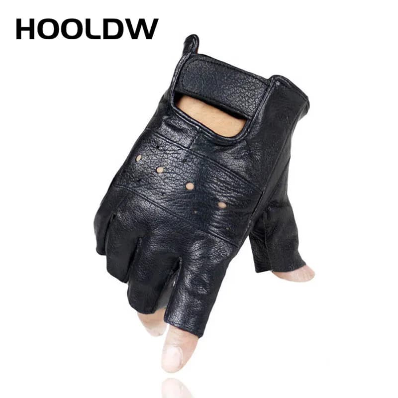 HOOLDW 2020 New Mens Sheep Leather Gloves Sport Driving Slip-resistant Gloves Fitness Half Finger Tactical Gloves Guantes Luva