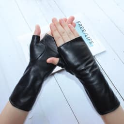 New Women Fashion Long Genuine Leather Black Sheepskin Driving Outdoor Fingerless Gloves Spring and Autumn