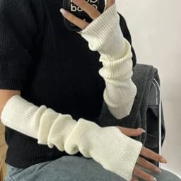 Y2K Fingerless Mittens Women Knitted Gloves Cosplay Anime Gloves Winter Arm Warmers Punk Gothic Harajuku Knit Mitten Arm Sleeves