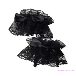 Gothic Lolita Wrist Cuffs Satin Bow Ruffles Lace Bracelet Wristband Hand Sleeves DropShip