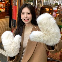 Winter Women Real Rabbit Fur Gloves 100% Natural Thick Style Rabbit Fur Mittens Outdoor Girls Keep Warm Hand Knitted Fur Glove