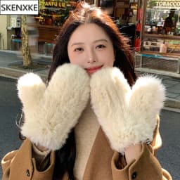 Winter Women Real Rabbit Fur Gloves 100% Natural Thick Style Rabbit Fur Mittens Outdoor Girls Keep Warm Hand Knitted Fur Glove