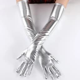 Silver Sexy Stretch PU Leather Skinny Long Glove Punk Rock HipHop Jazz Disco Dance Glove Shiny Metallic Mitten Cosplay Accessory