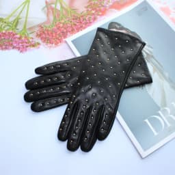 New Women's Sheepskin Gloves Leather Fashion Belt Rhinestone Warm Velvet Lining Gloves Winter