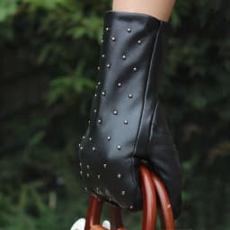 New Women's Sheepskin Gloves Leather Fashion Belt Rhinestone Warm Velvet Lining Gloves Winter