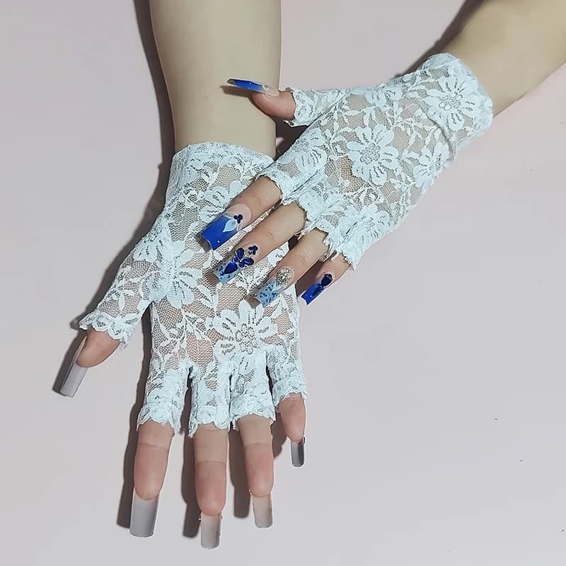 White Fingerless Sexy Lace Gloves Women Short Bride Wedding Half Finger Elasticity Cycling Driving Summer Sun Protection Gloves