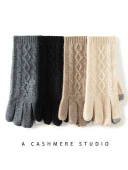 100% Cashmere Knitted Gloves Touchscreen Finger For Women Autumn Winter Thick Cable Warm Wrist Length Classic Female Mitten