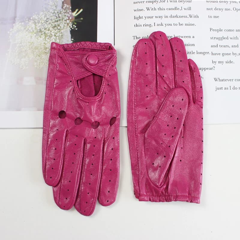 New Style Sheepskin Gloves Women Leather Thin Single Layer Unlined Hollow Breathable Riding Motorcycle Gloves Spring and Summer