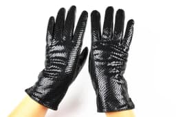 Women's Snake Print Leather Sheepskin Gloves High Gloss Velvet Lined Warm Fashion Driving Gloves for Autumn Winter