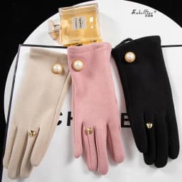 Korean Cute Pearl Plus Velvet Outdoor Sports Cycling Windproof Touch Screen Driving Women's Autumn and Winter Warm Gloves S349