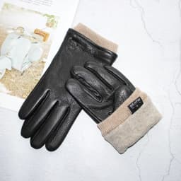 Men's Motorcycle Riding Leather Deer Skin Gloves Outdoor Windproof Fashion New Wool Lining Autumn And Winter Warm Gloves