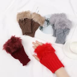 Winter Women Girls Faux Rabbit Hair Fingerless Thicken Warm Gloves Soft Stretch Mittens Outdoor Sports Half Finger Gloves
