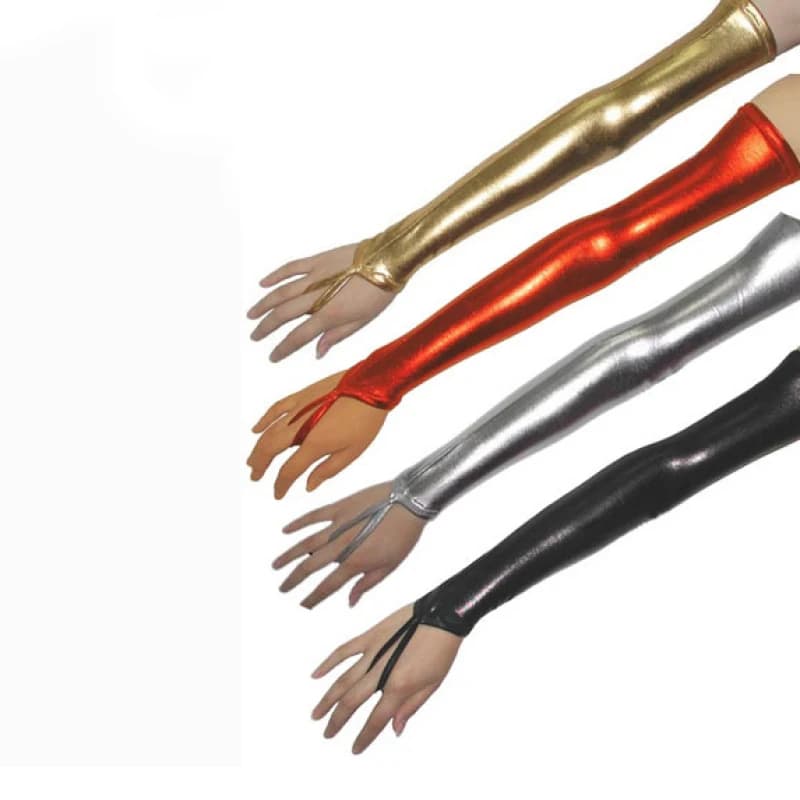 50cm Women Sexy Patent Leather Hook Finger Cosplay Punk Solid Stage Performance Fashion Personality Fingerless Gloves