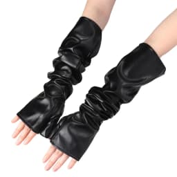 Women Sexy Long Fingerless Gloves Pu Leather Punk Rock Black Gloves Hip Pop Disco Bright Mittens Clubwear Dance Cosplay Costumes
