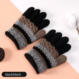 Autumn and Winter Children's Warm Gloves 3-8 Year Old Boys and Girls Thickened Striped Knitted Full Finger Gloves